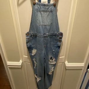 Distressed overalls